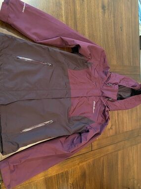 Eddie Bauer Two-Tone Hooded Shell Jacket in Plum and Burgundy